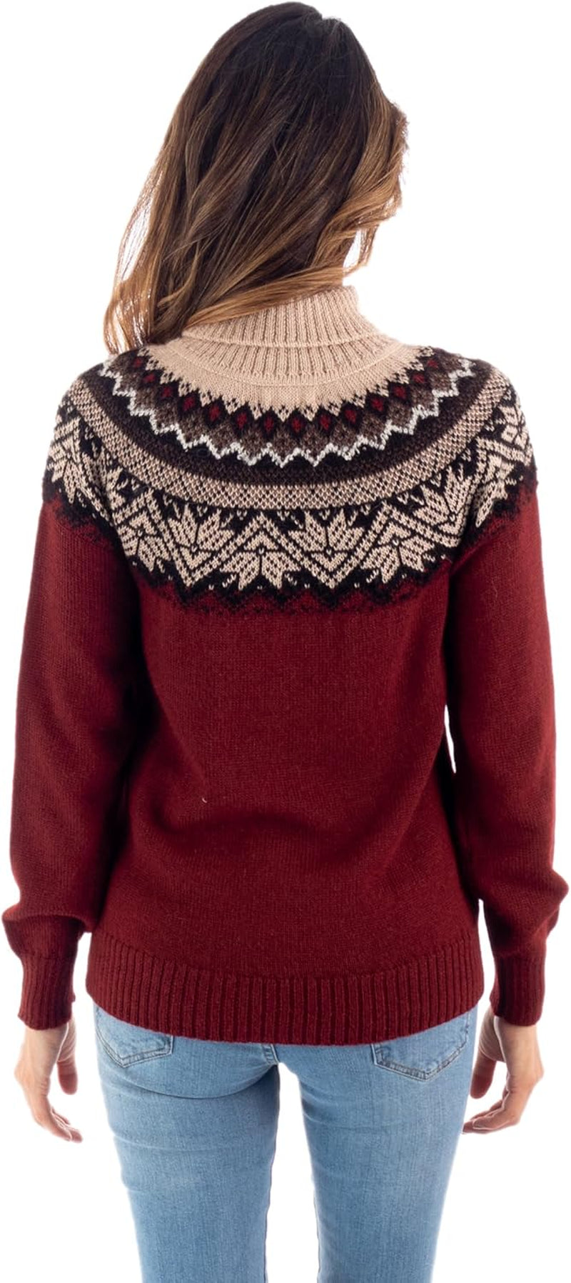 Alpaca Sweater – Burgundy Snowflake Design