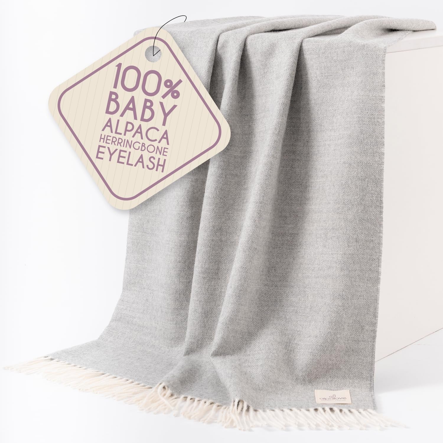 Alpaca Wool Throw Blanket – Herringbone Design