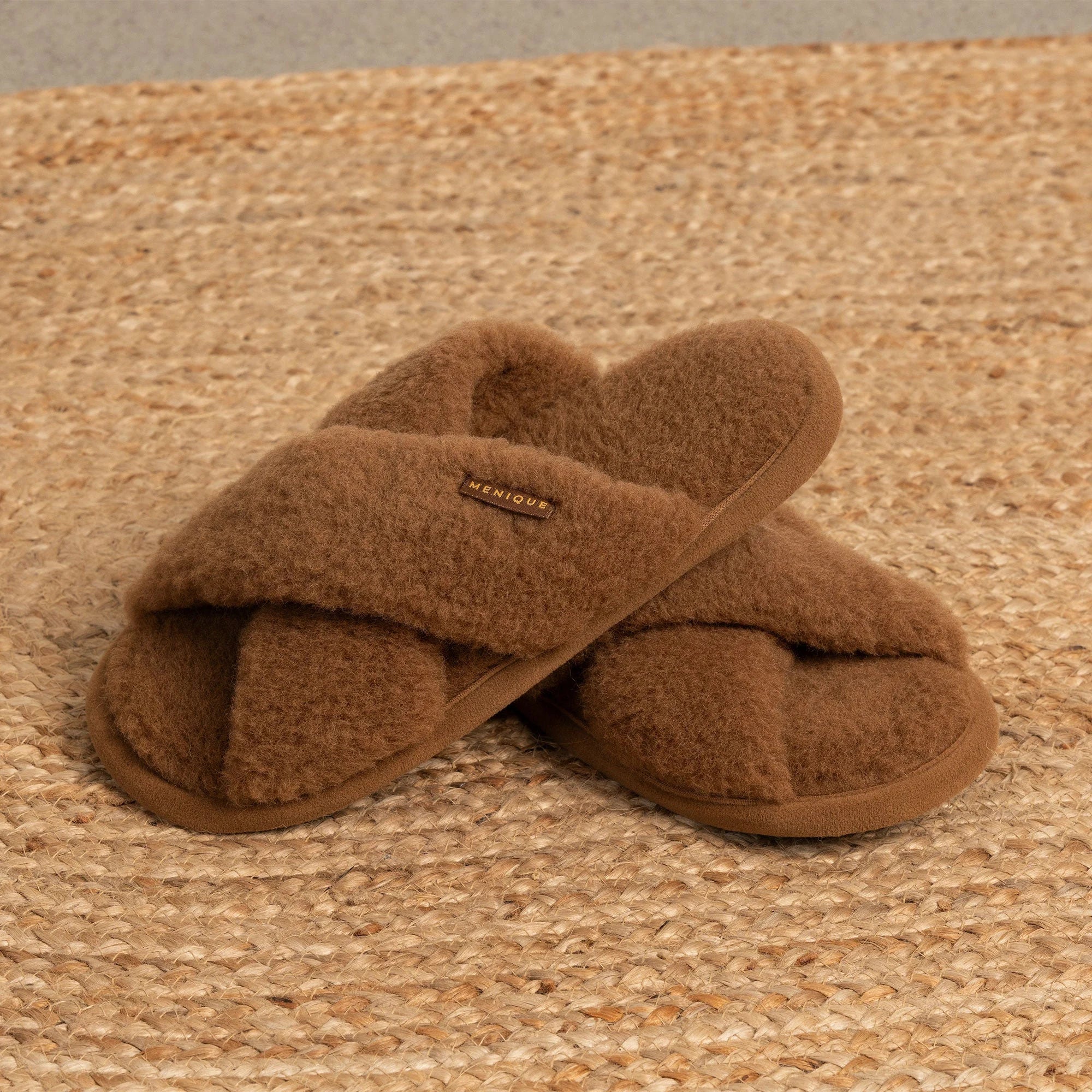 Merino Cross Slippers – Fluffy Camel