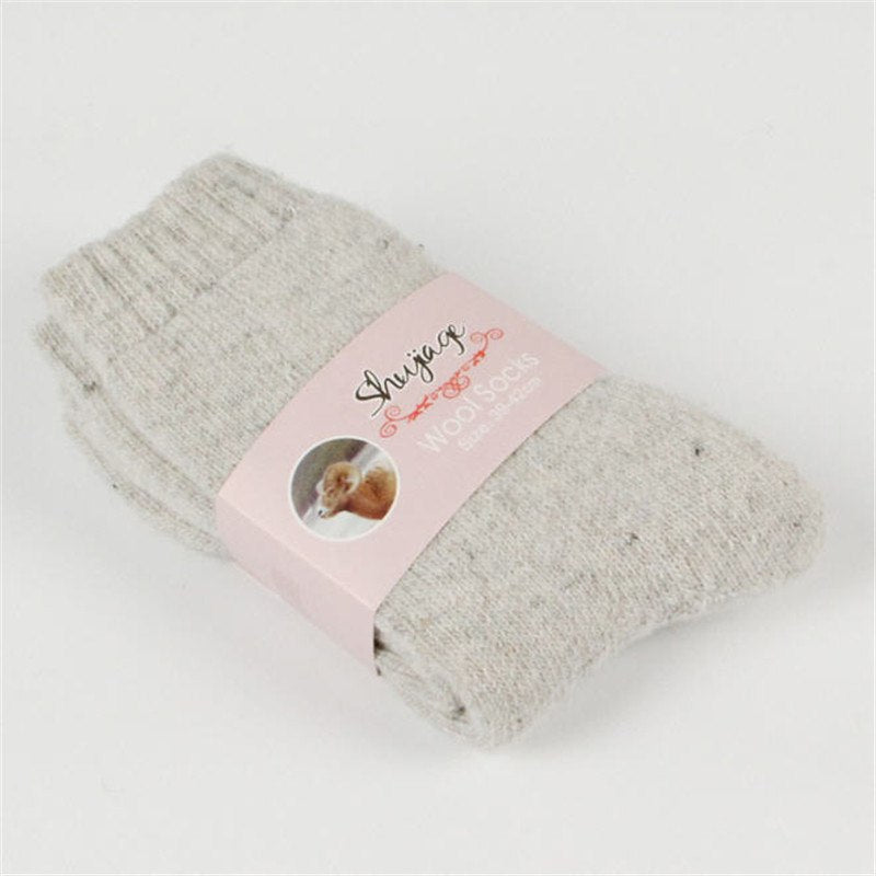 Autumn and winter new ladies rabbit wool socks women's tube socks Terry thick socks warm solid color pull socks - Alpaca House