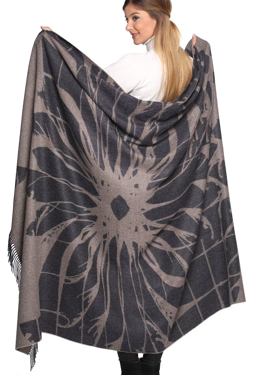 Alpaca Sofa Throw – Flower Jacquard Design