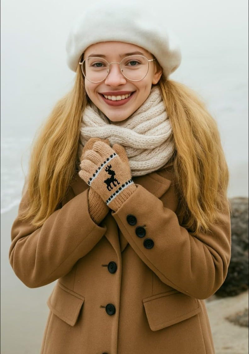 Alpaca Wool Gloves for Women Winter Knit Mittens for Womens