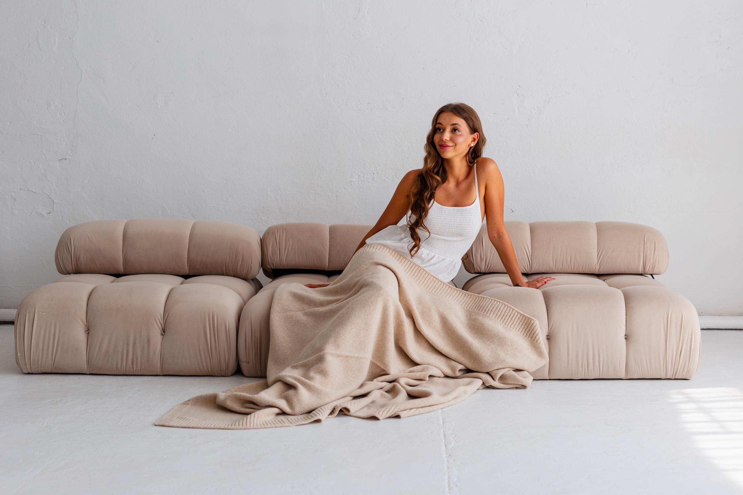 Merino Sofa Throw – Caramel Beige