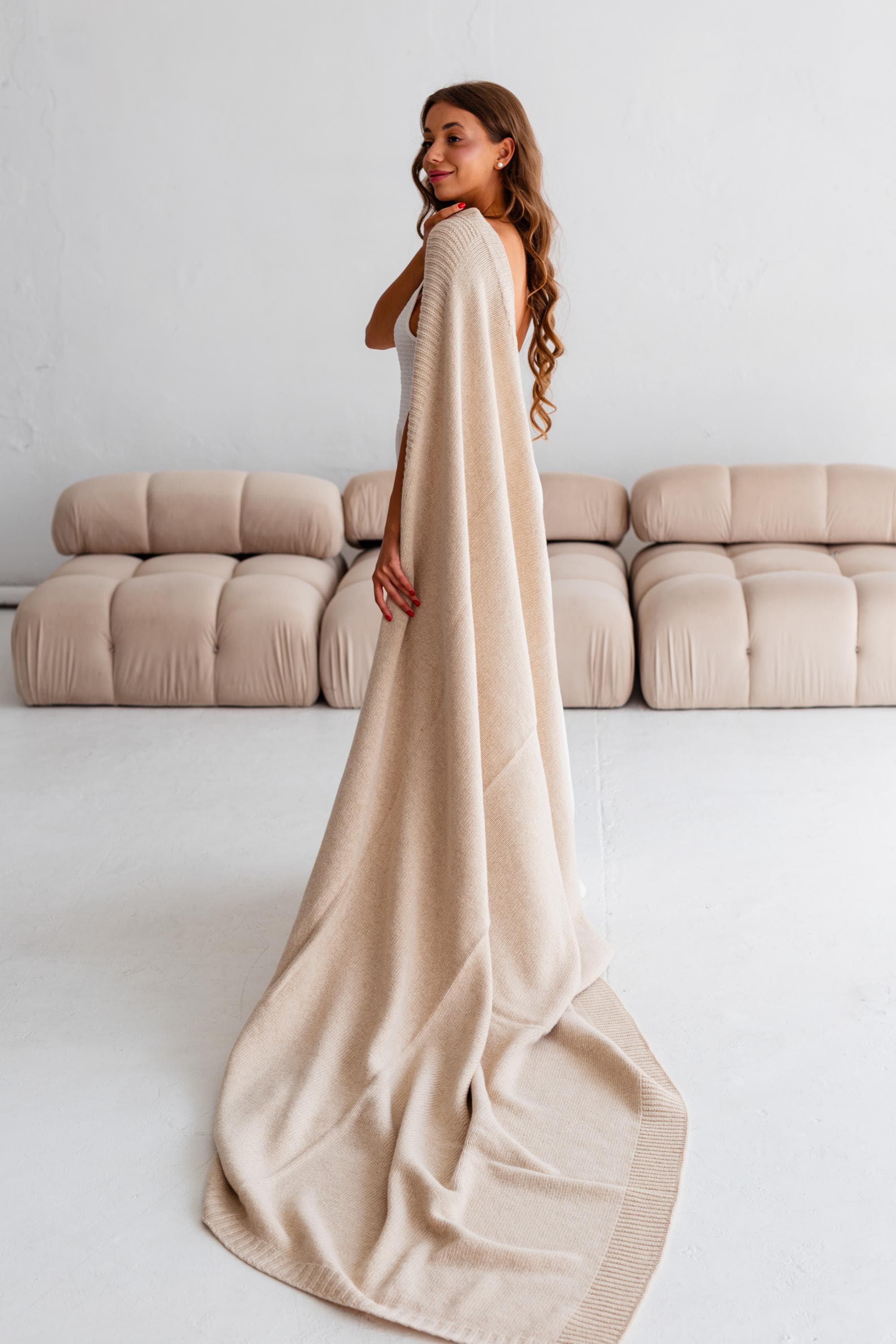 Merino Sofa Throw – Caramel Beige