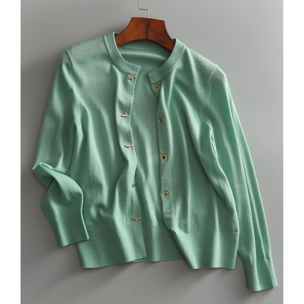 Metal Buckle Lazy Wool Coat Knitted Cardigan Thin Women - Alpaca House