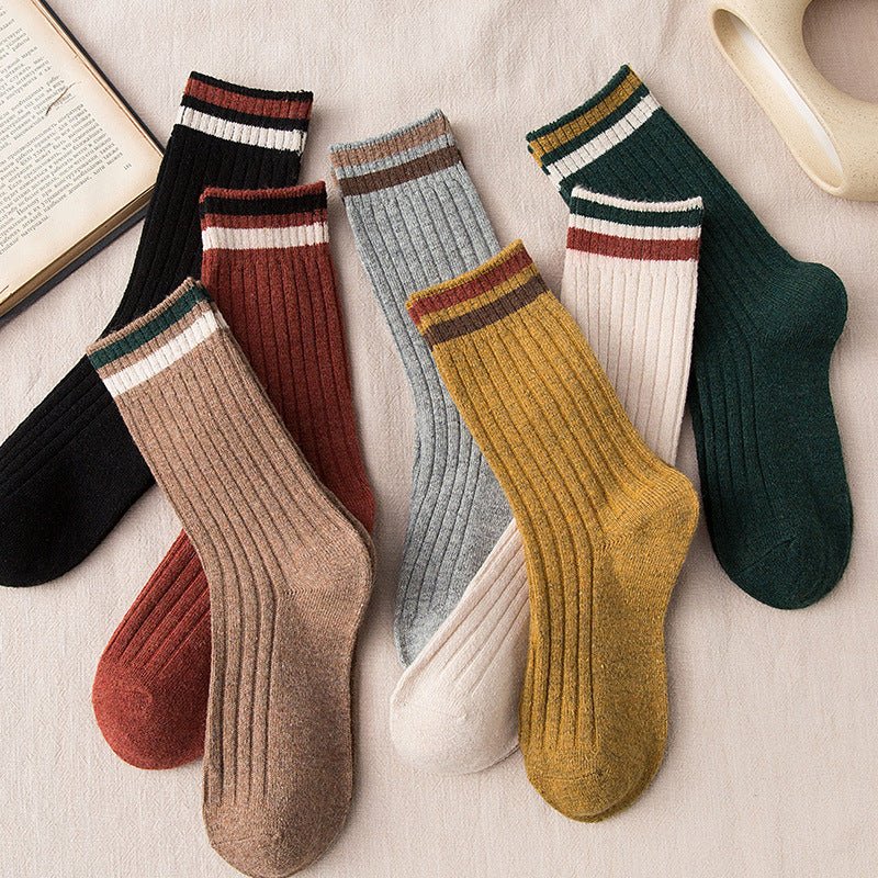Women's Thickened Color Contrast Simple Wool Socks - Alpaca House