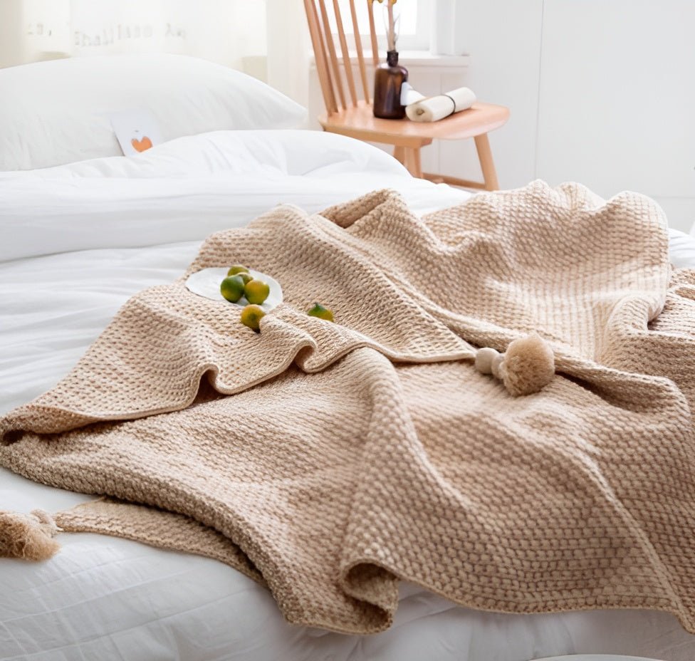 Wool Knit Fringed Blanket Nordic - Style Soft Warmth for Office & Home Comfort - Alpaca House
