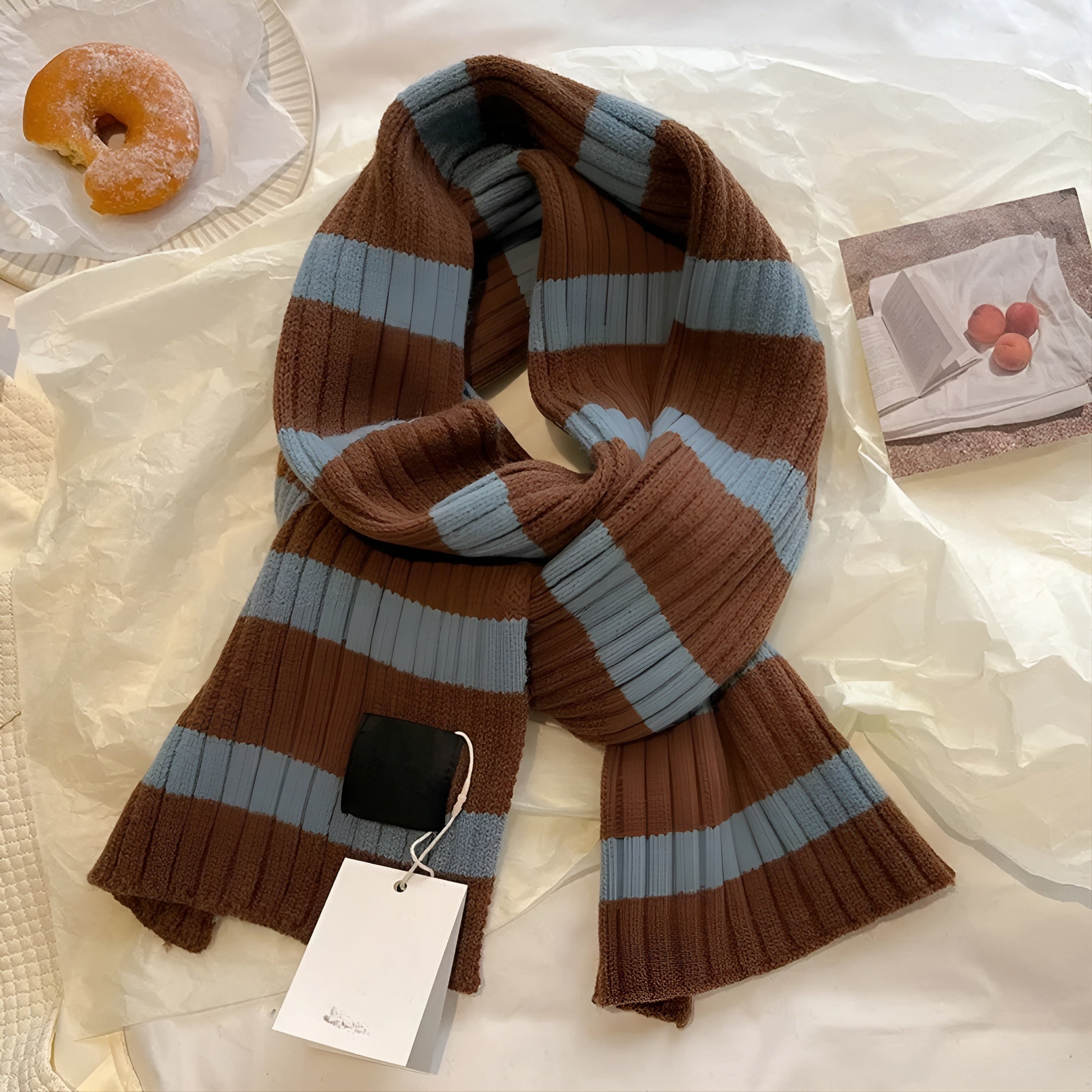 Wool Knitted Striped Scarf Warm, Soft Comfort with Modern Textured Style - Alpaca House