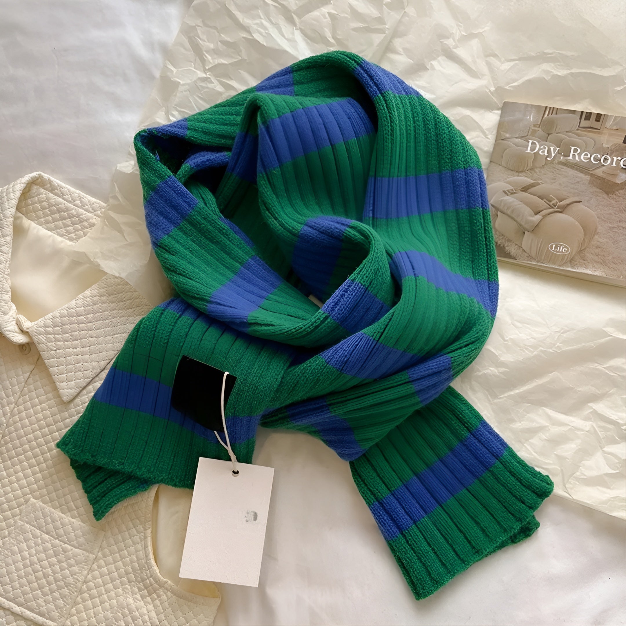 Wool Knitted Striped Scarf Warm, Soft Comfort with Modern Textured Style - Alpaca House