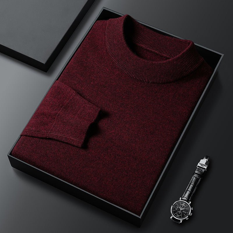 Worsted All Wool Sweater Solid Color Simple Knitwear - Alpaca House