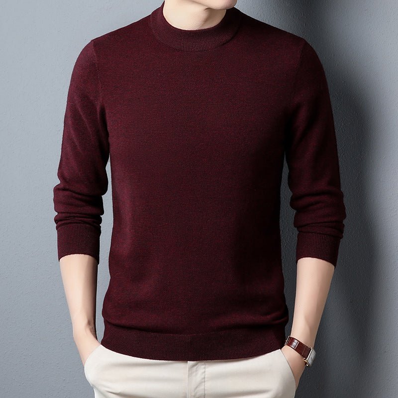 Worsted All Wool Sweater Solid Color Simple Knitwear - Alpaca House