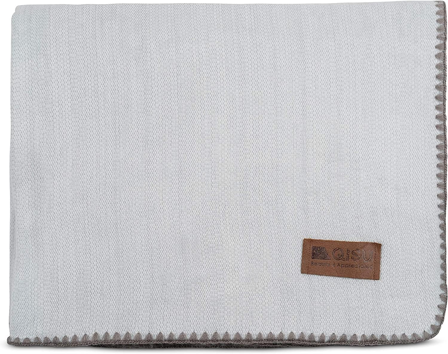 Alpaca Wool Blanket – Sea Foam Stripe