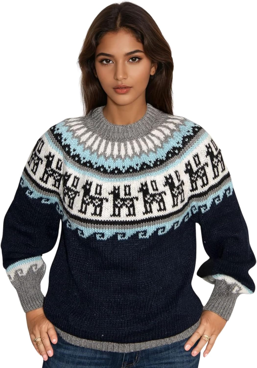 Alpaca Leaf Pattern Sweater – Soft & Timeless