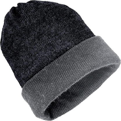 Alpaca Knit Hat – Black & Gray Winter Style