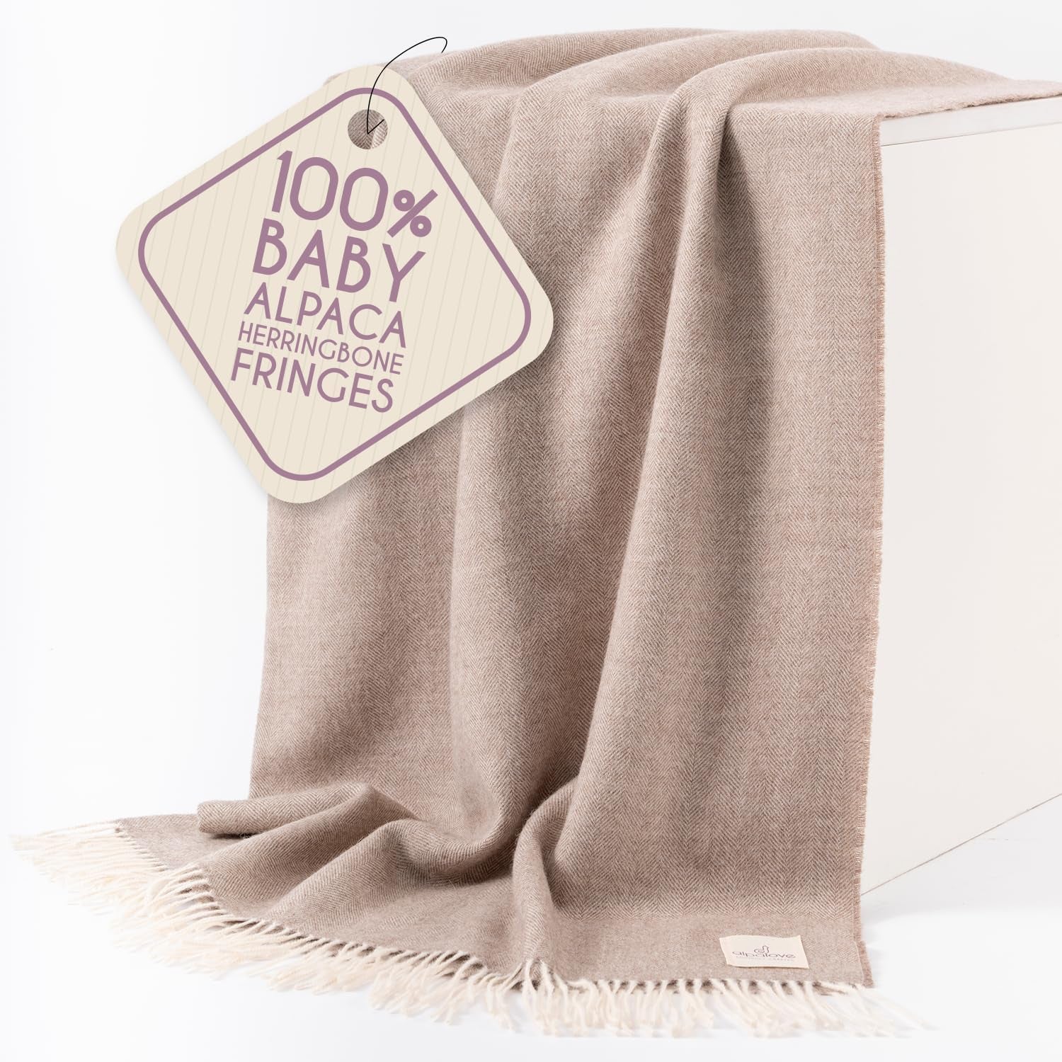 Alpaca Wool Throw Blanket – Herringbone Design