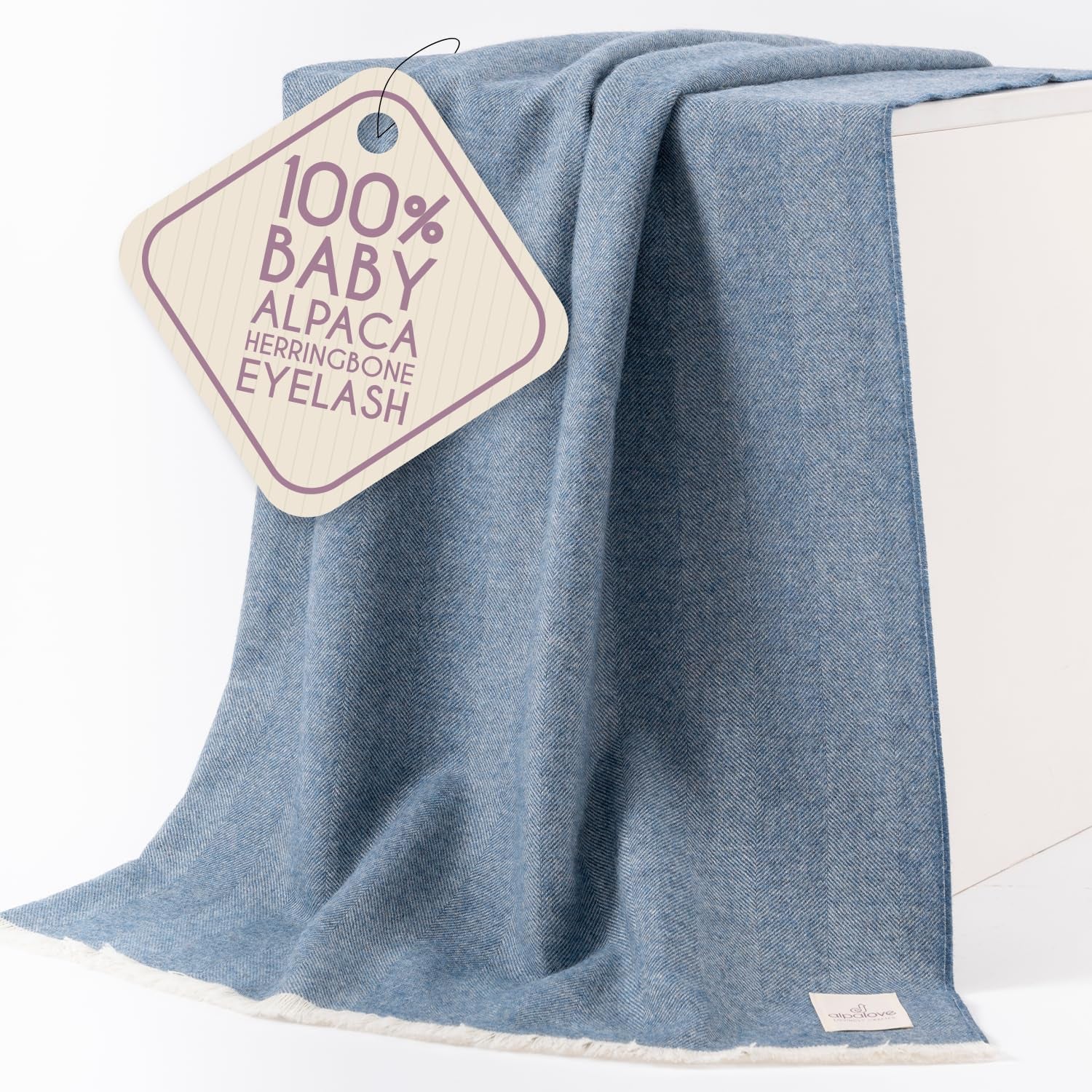 Alpaca Wool Throw Blanket – Herringbone Design