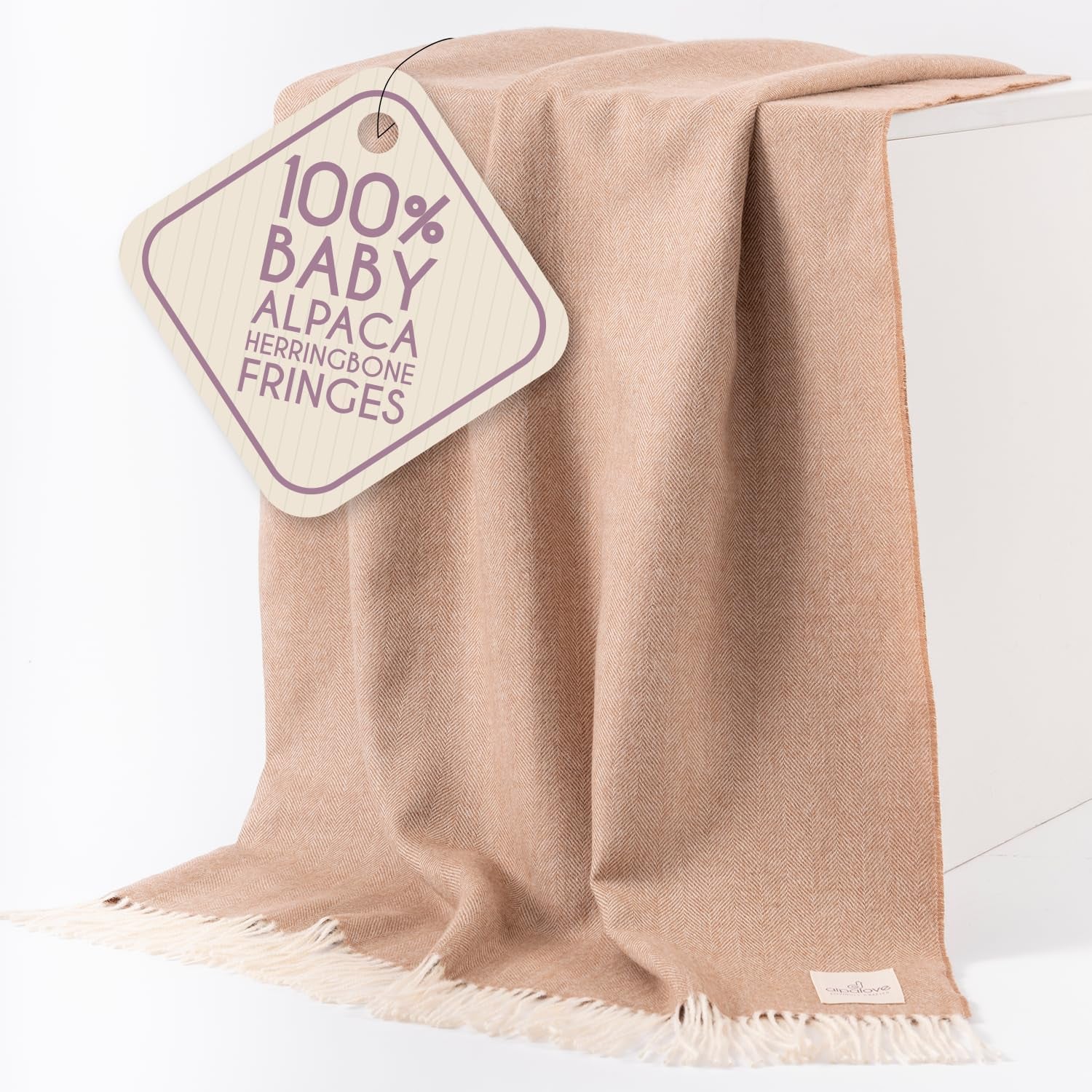 Alpaca Wool Throw Blanket – Herringbone Design