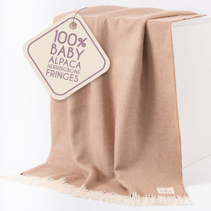 Alpaca Wool Throw Blanket – Herringbone Design