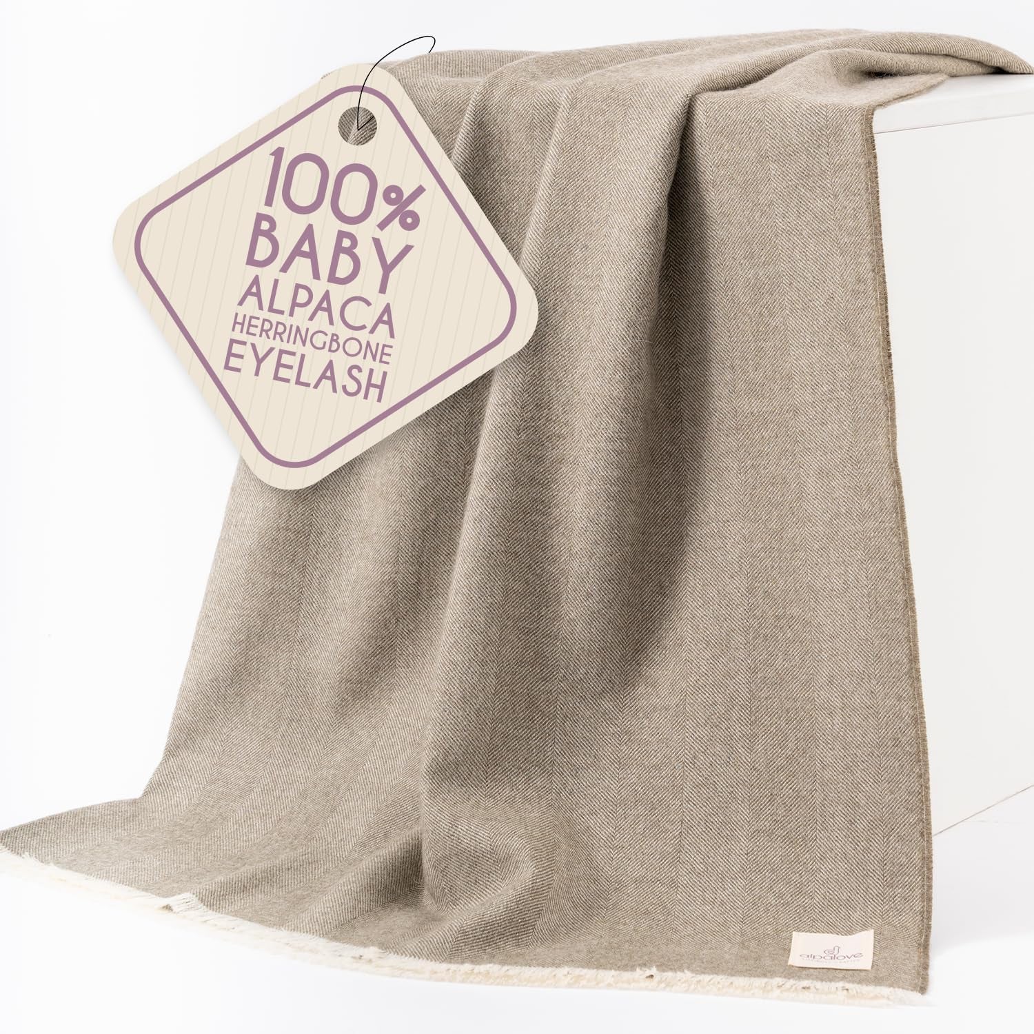 Alpaca Wool Throw Blanket – Herringbone Design