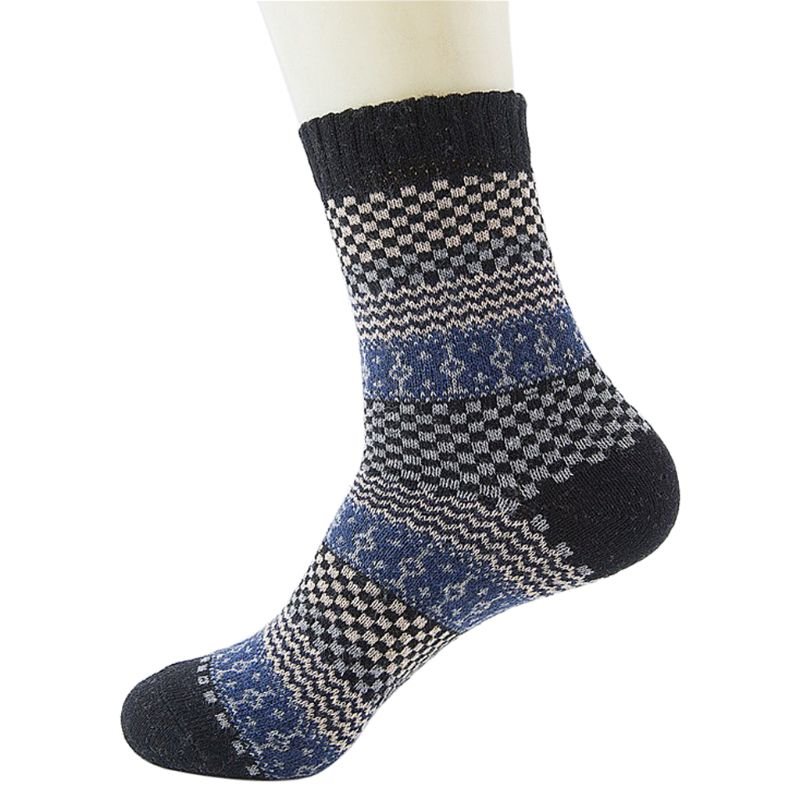 5 Pairs, Men's Warm Ethnic Wool Socks, Plaid, Geometric StripesAnd Ribbed Long Knit - Alpaca House