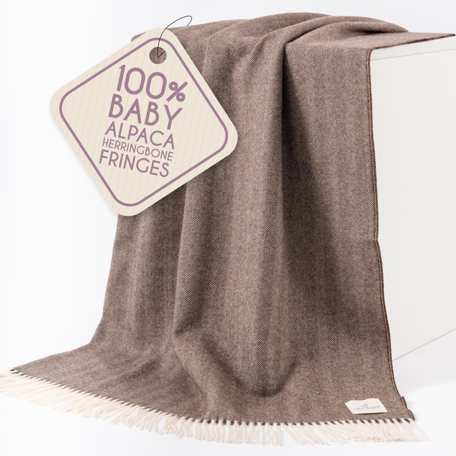 Alpaca Wool Throw Blanket – Herringbone Design