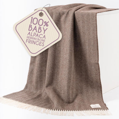 Alpaca Wool Throw Blanket – Herringbone Design