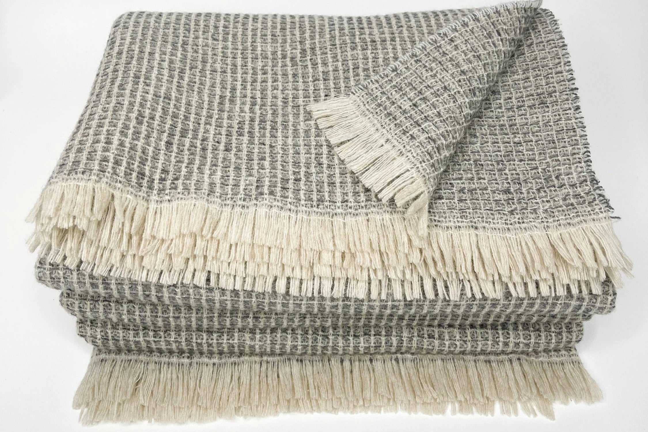 Merino Sofa Throw – Gray-Beige Texture Knit