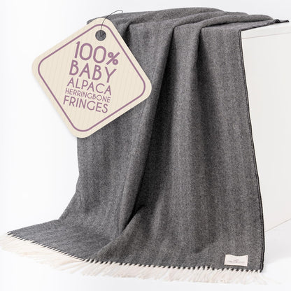 Alpaca Wool Throw Blanket – Herringbone Design