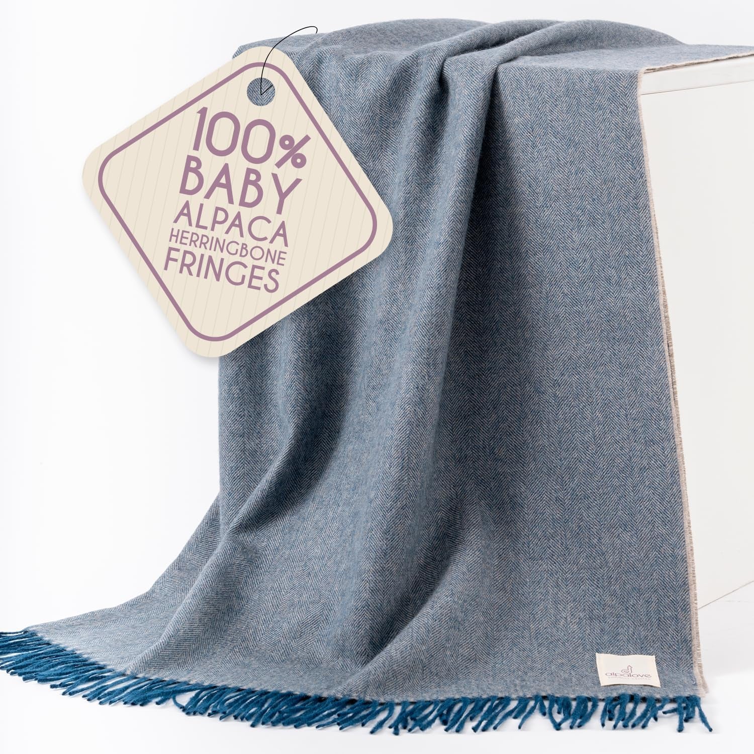 Alpaca Wool Throw Blanket – Herringbone Design