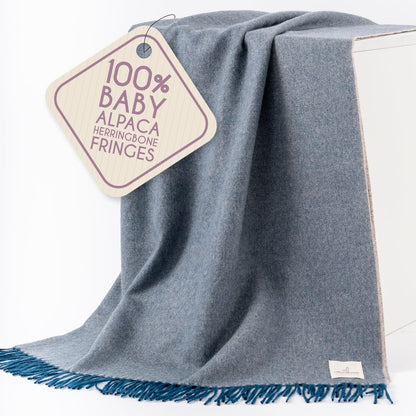 Alpaca Wool Throw Blanket – Herringbone Design