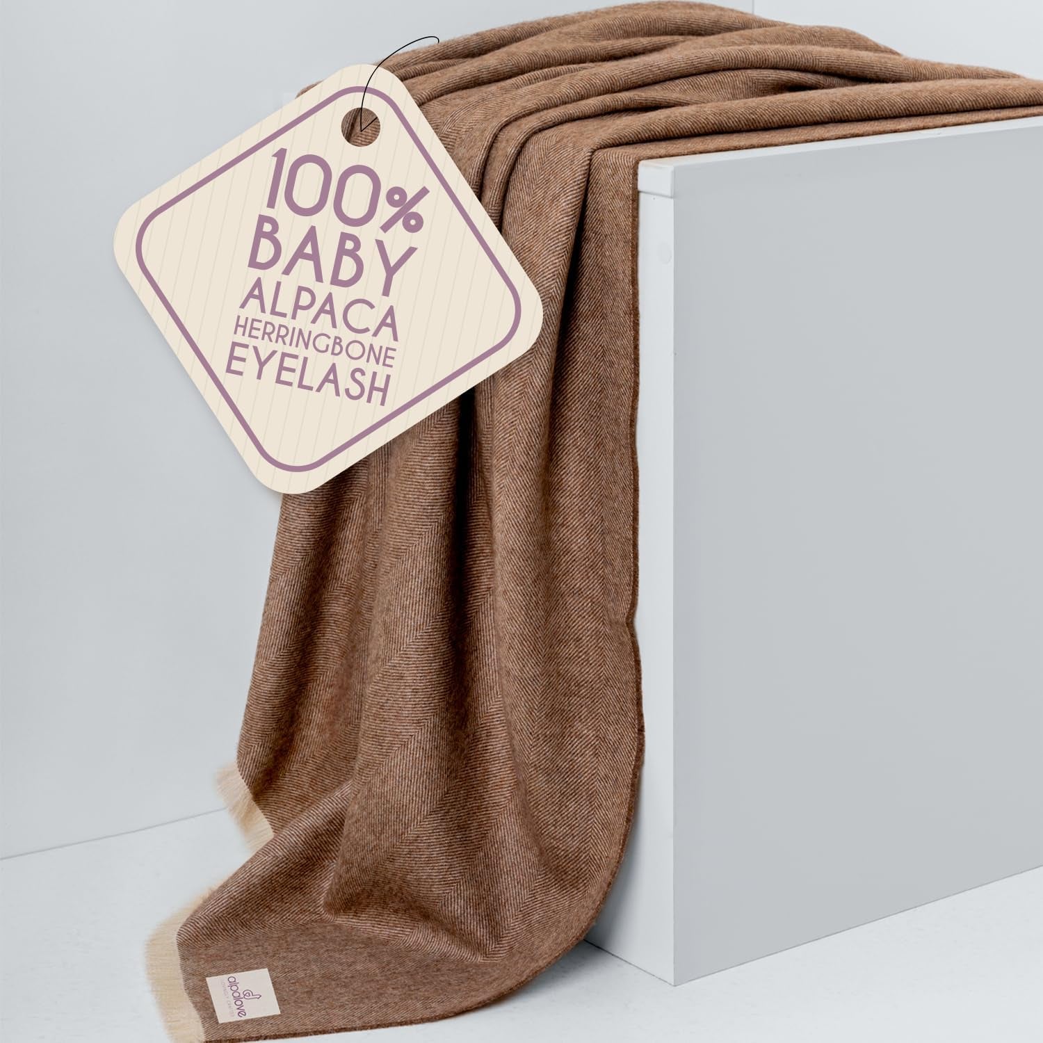 Alpaca Wool Throw Blanket – Herringbone Design