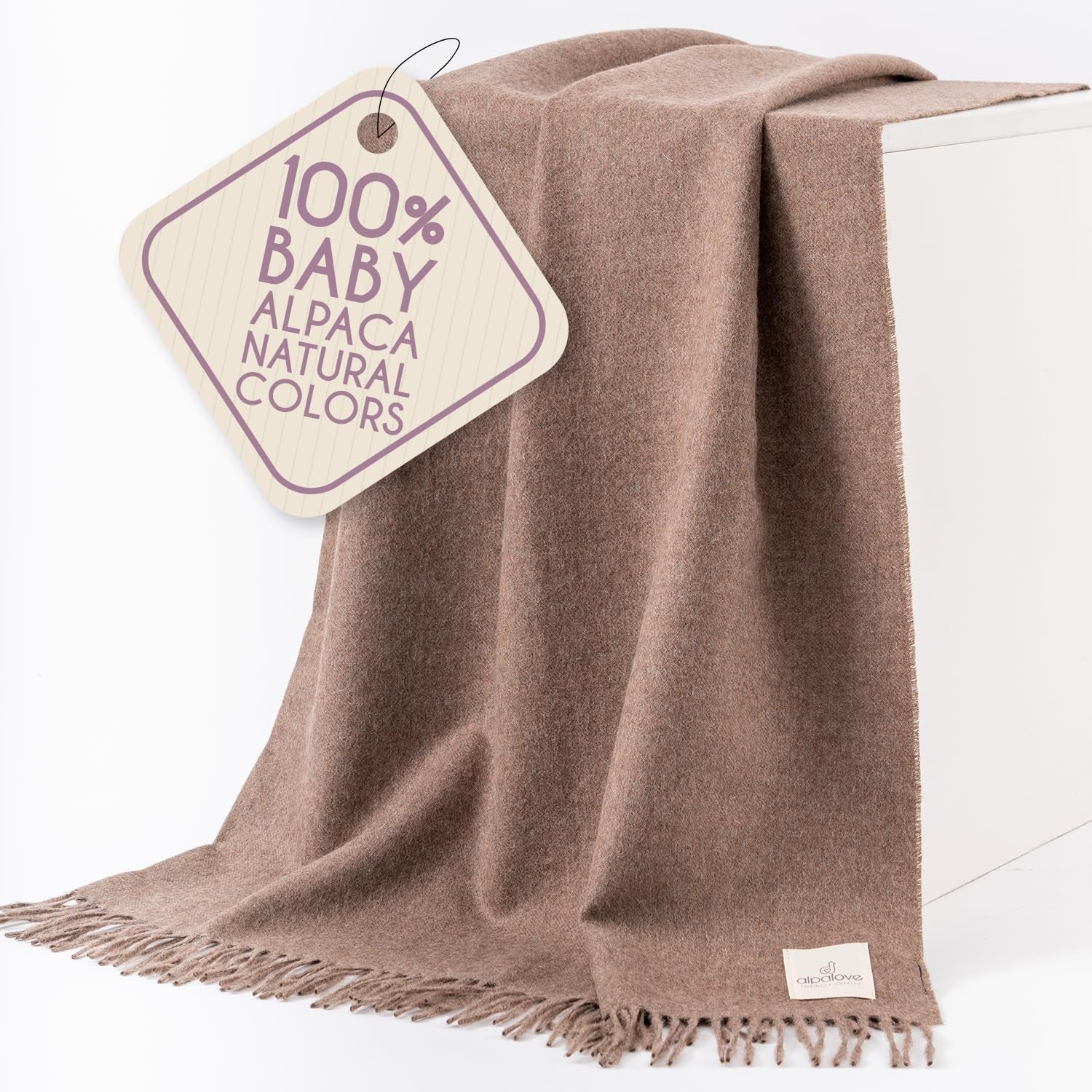 Alpaca Wool Throw Blanket – Herringbone Design