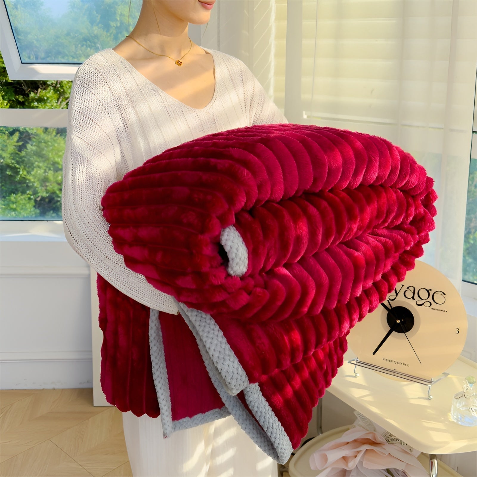 Angora Wool Sofa Blanket Thickened Roman - Pattern Warmth with Luxurious Soft Texture - Alpaca House