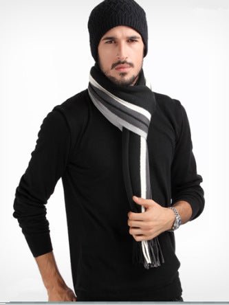 Autumn And Winter Korean Style Striped Wool Men's Scarf New Thickened Warm Trendy Boys Scarf - Alpaca House