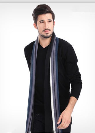 Autumn And Winter Korean Style Striped Wool Men's Scarf New Thickened Warm Trendy Boys Scarf - Alpaca House