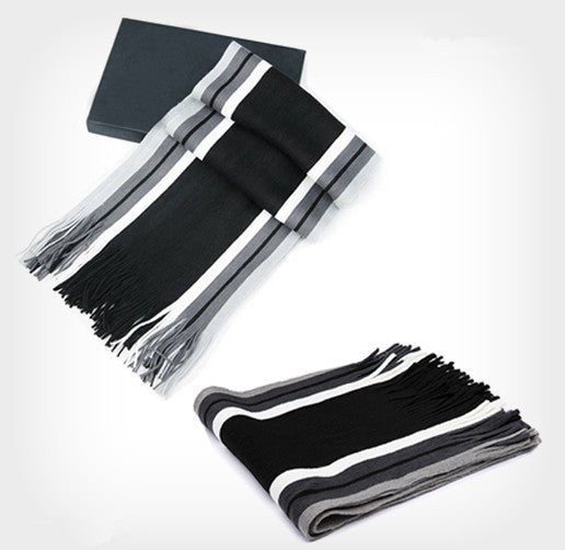 Autumn And Winter Korean Style Striped Wool Men's Scarf New Thickened Warm Trendy Boys Scarf - Alpaca House