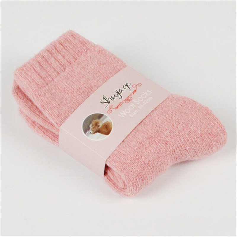 Autumn and winter new ladies rabbit wool socks women's tube socks Terry thick socks warm solid color pull socks - Alpaca House