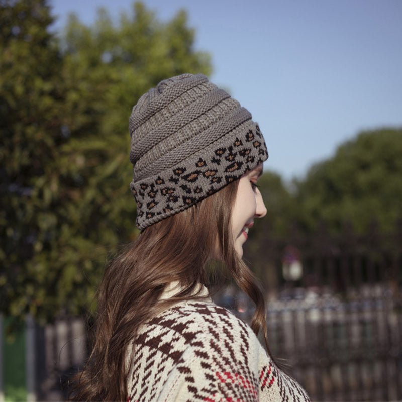 Beanie Women's Warm Leopard Print Knitted Hat Winter - Alpaca House
