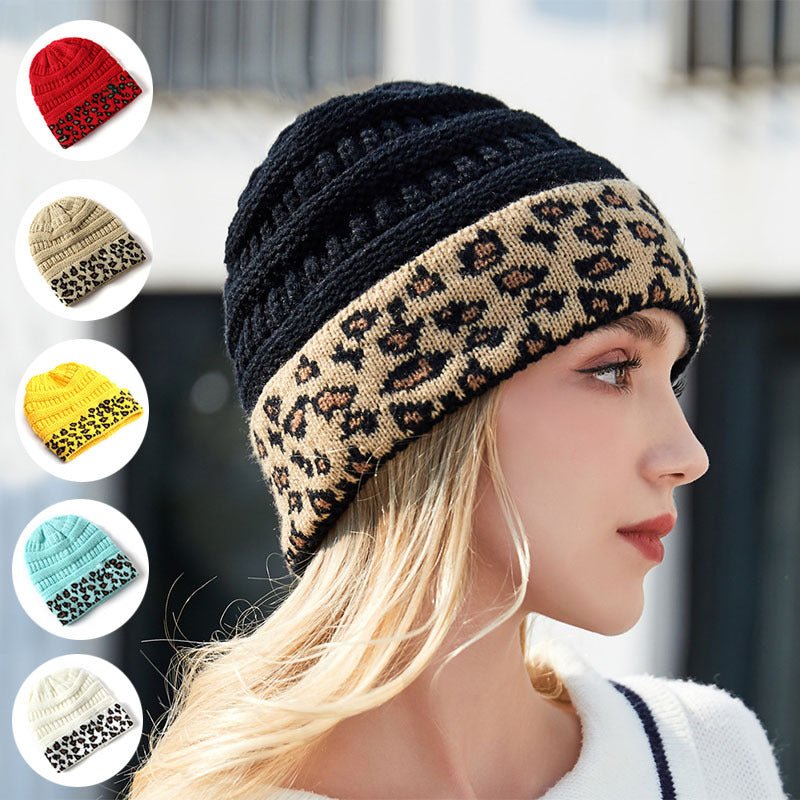 Beanie Women's Warm Leopard Print Knitted Hat Winter - Alpaca House