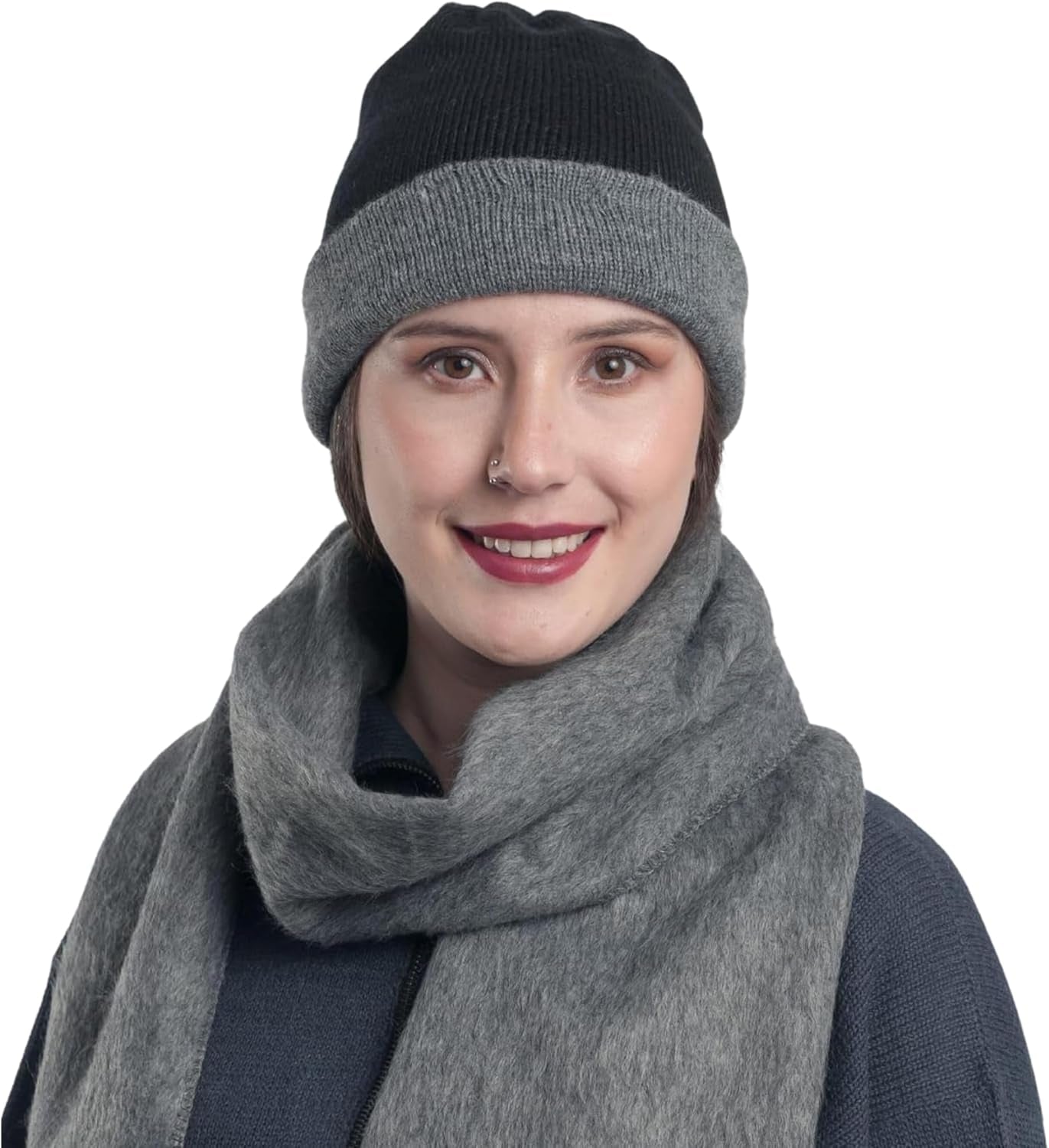 Alpaca Knit Hat – Black & Gray Winter Style