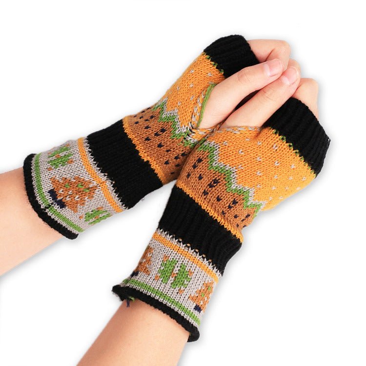 Christmas Tree Thick Wool Fingerless Knitted Gloves - Alpaca House