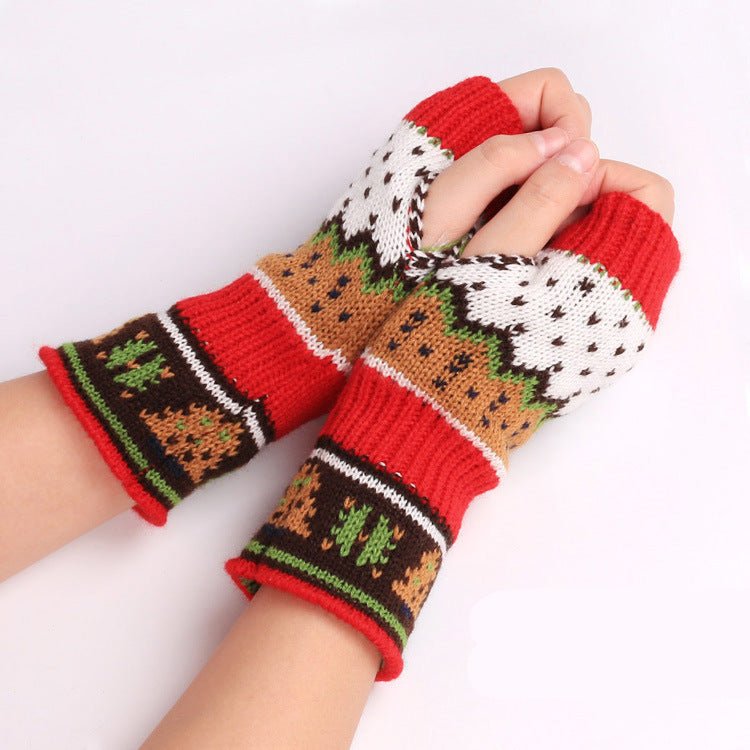 Christmas Tree Thick Wool Fingerless Knitted Gloves - Alpaca House