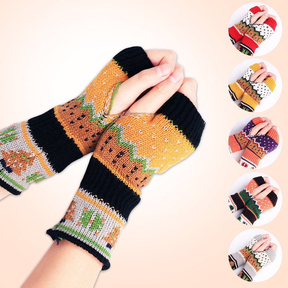 Christmas Tree Thick Wool Fingerless Knitted Gloves - Alpaca House