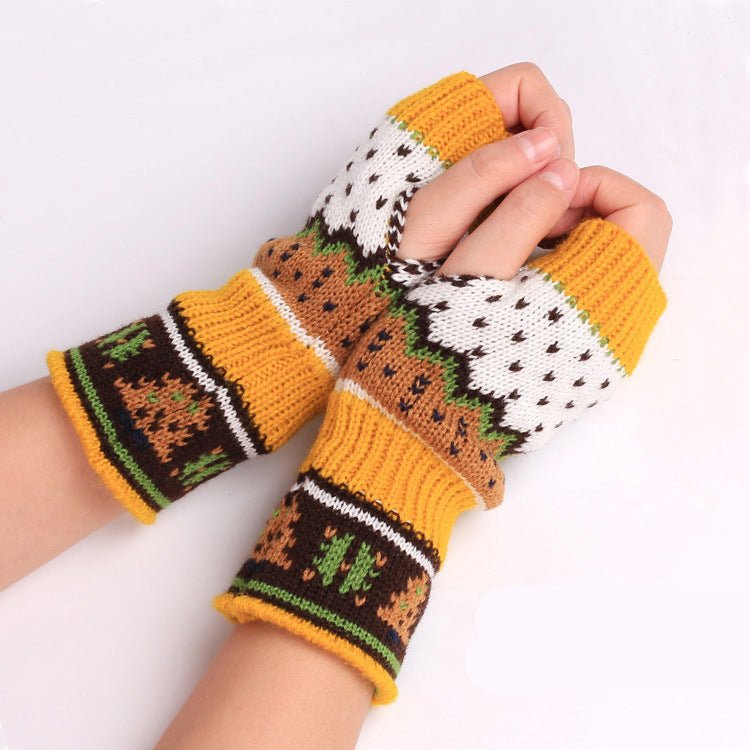 Christmas Tree Thick Wool Fingerless Knitted Gloves - Alpaca House