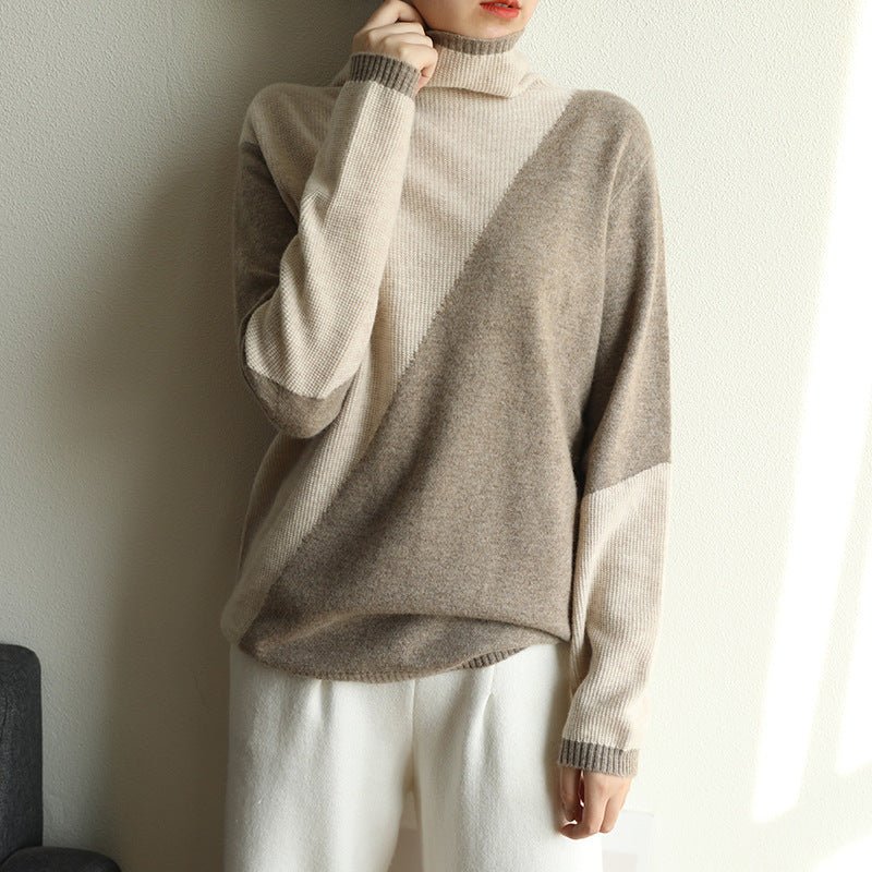 Contrasting Pile Collar Knitted Wool Sweater - Alpaca House