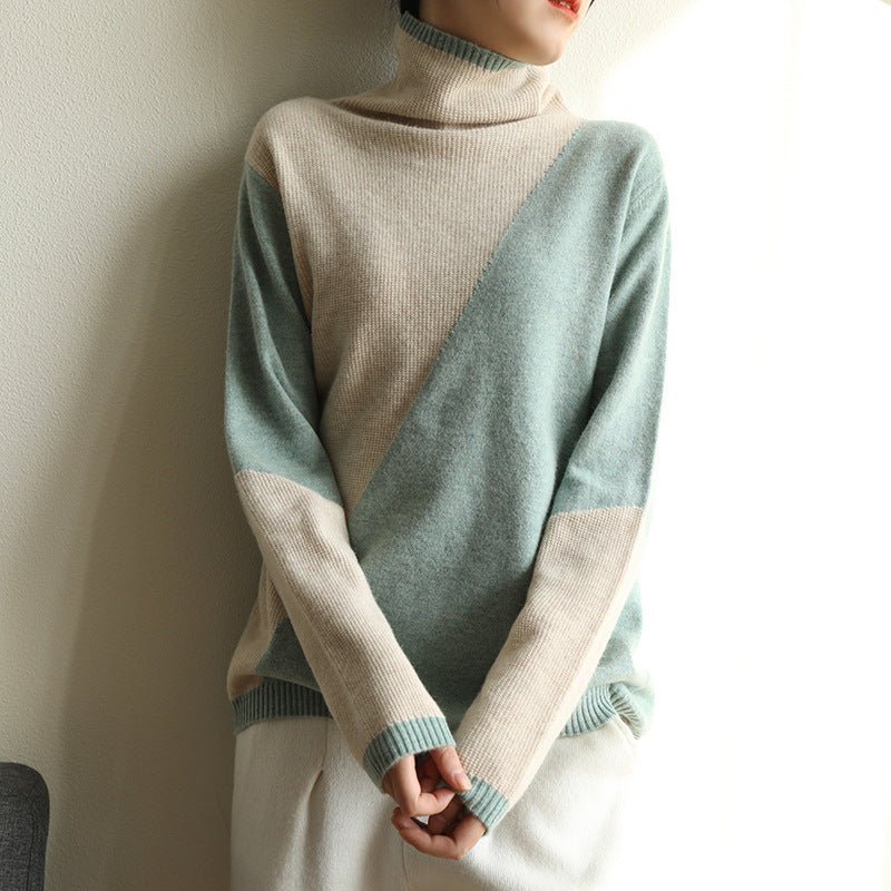 Contrasting Pile Collar Knitted Wool Sweater - Alpaca House