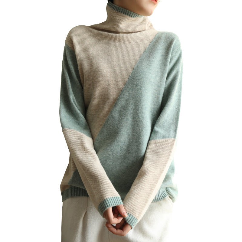 Contrasting Pile Collar Knitted Wool Sweater - Alpaca House