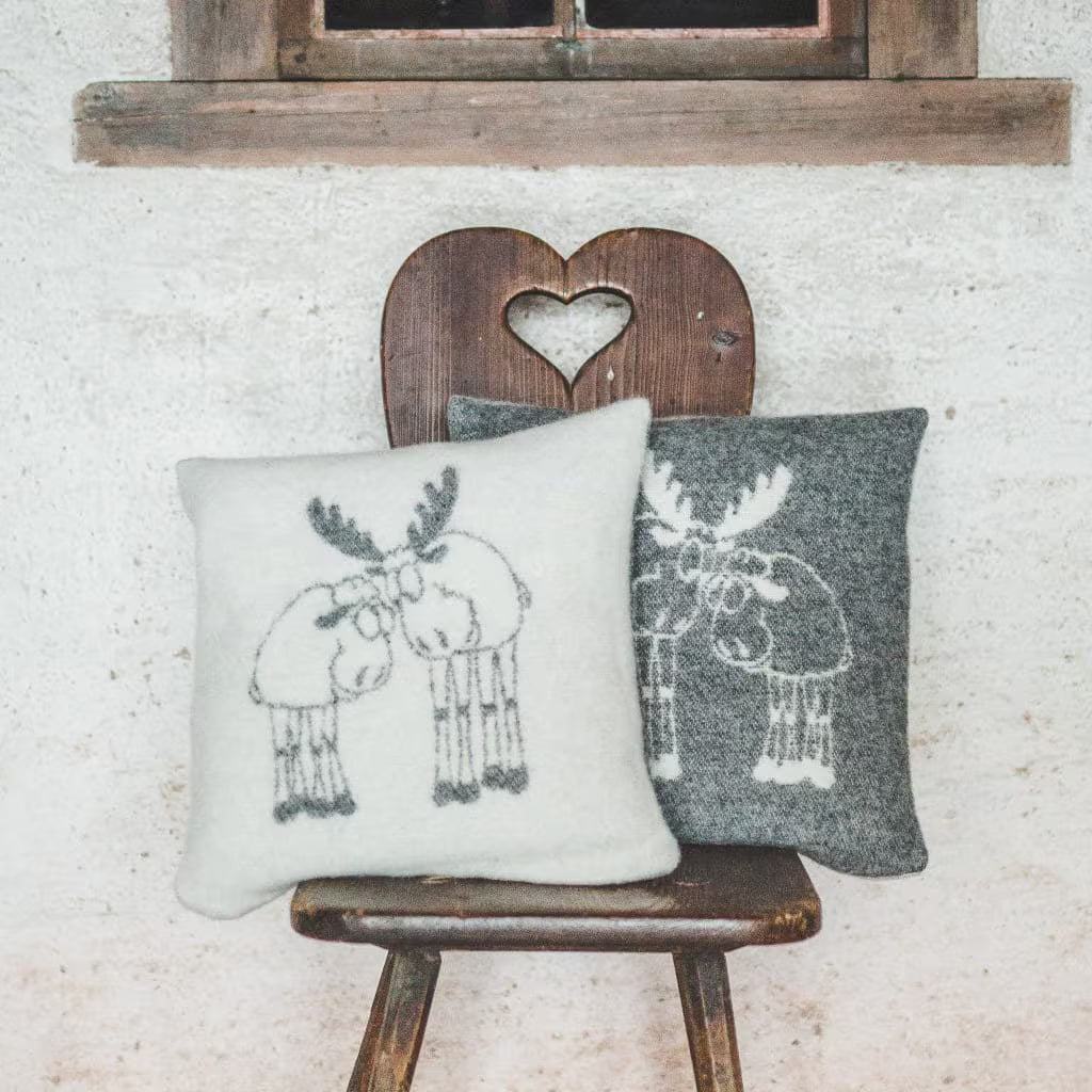 Merino Pillow Cover – Gray Reindeer Design
