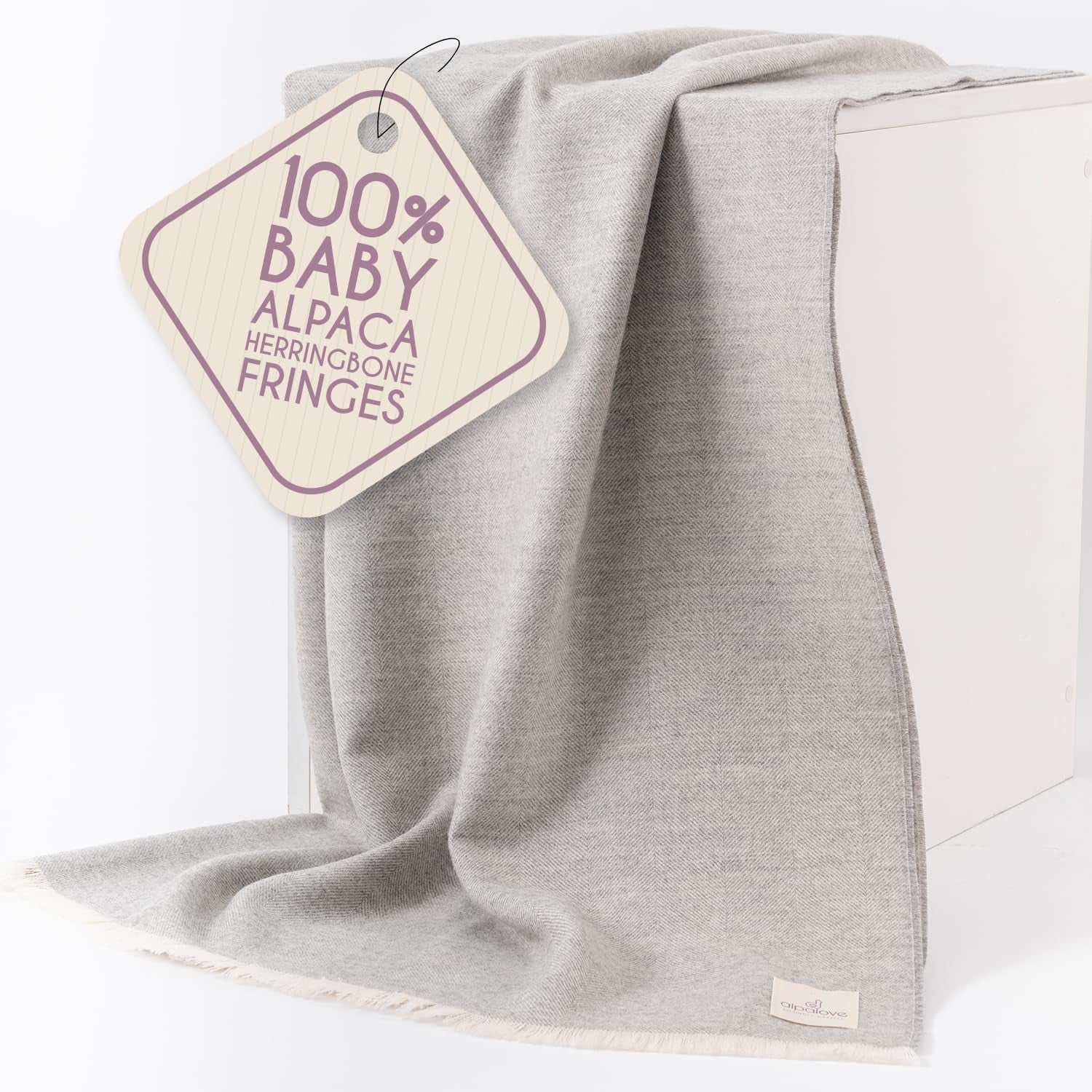 Alpaca Wool Throw Blanket – Herringbone Design