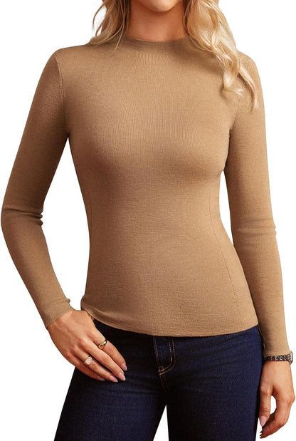 Merino Wool Sweaters for Women Mock Neck Base Layer Long Sleeve Soft Fitted Pullover Sweater